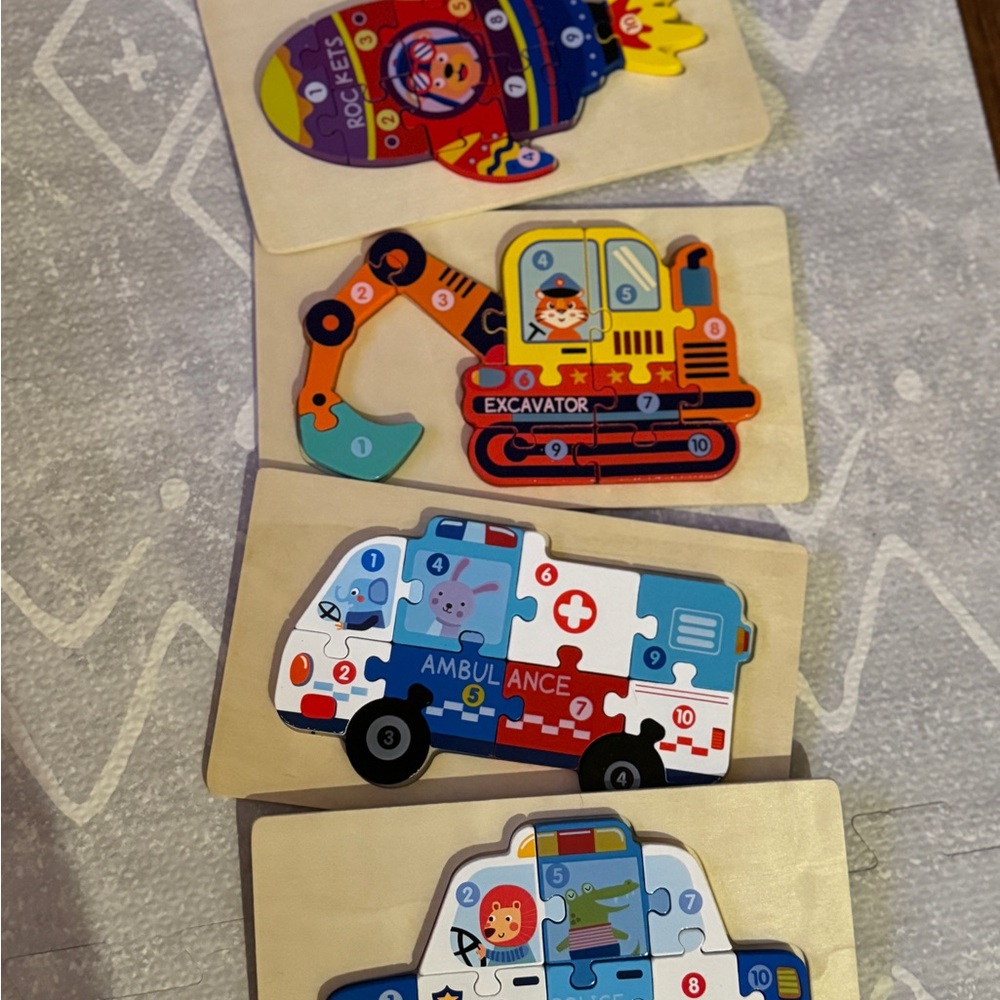 Colorful Wooden Vehicle Puzzle Set for Kids
